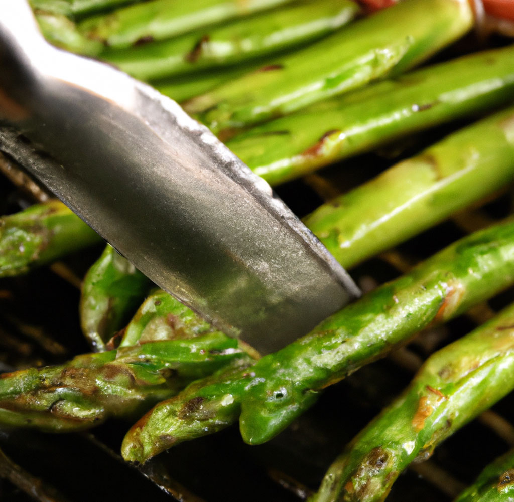 Food tongs grilling asparagus 